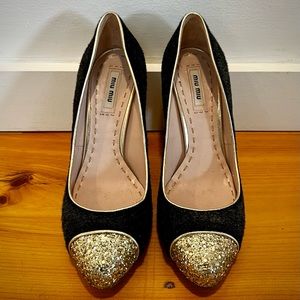 Miu Miu gold & black platform heels - Excellent condition.